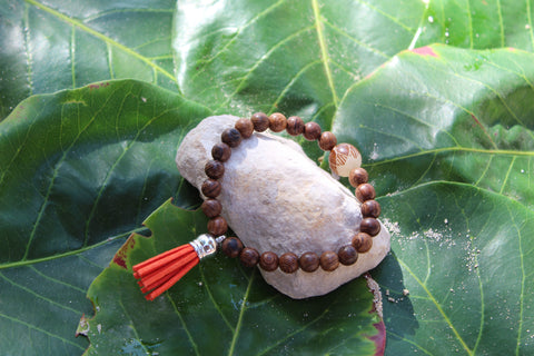 Energy Stone Bracelet-Mala Bead W/carved Lotus flower