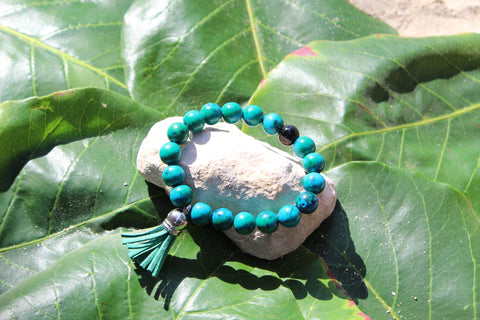 Energy Bead Bracelet-Dark turquoise with Obsidian