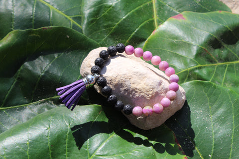 Energy Bead Bracelet-  Lava Bead & Jasper Stone in lilac