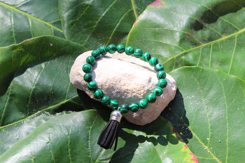 Energy Bead Bracelet- Malachite Stone w/tassel