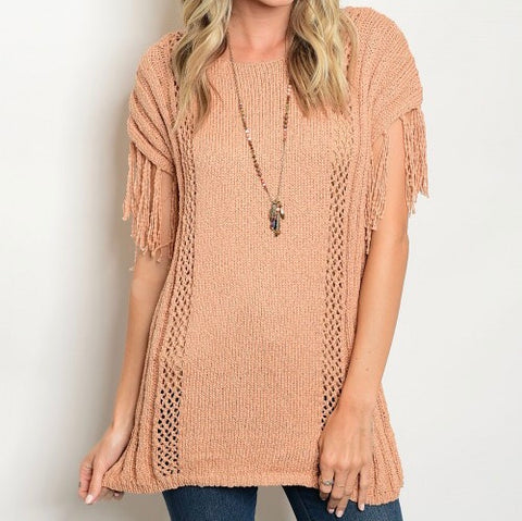 Apricot Fringe Chenille Sweater